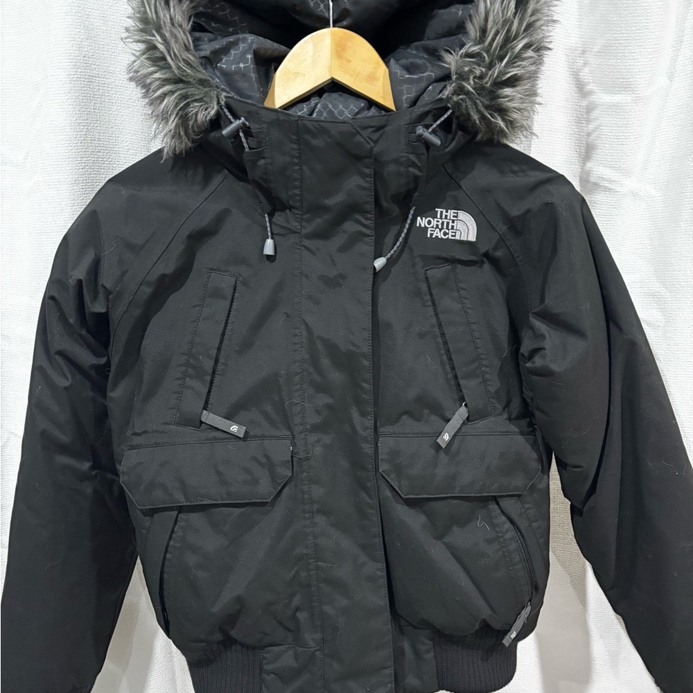 The North Face Black Ski Jacket with Faux Fur Hood Goose Down